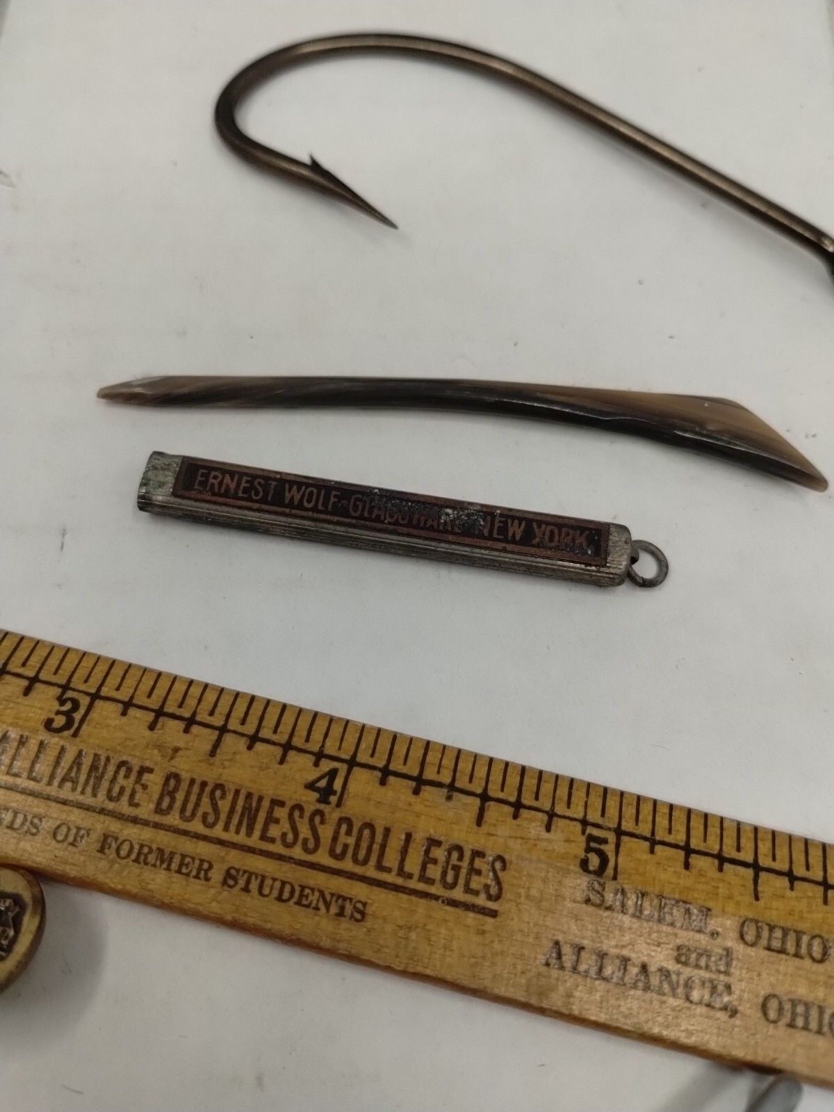 Vintage Junk Drawer Lot Advertising Rings Tokens Key Dog License Tie Clip #11