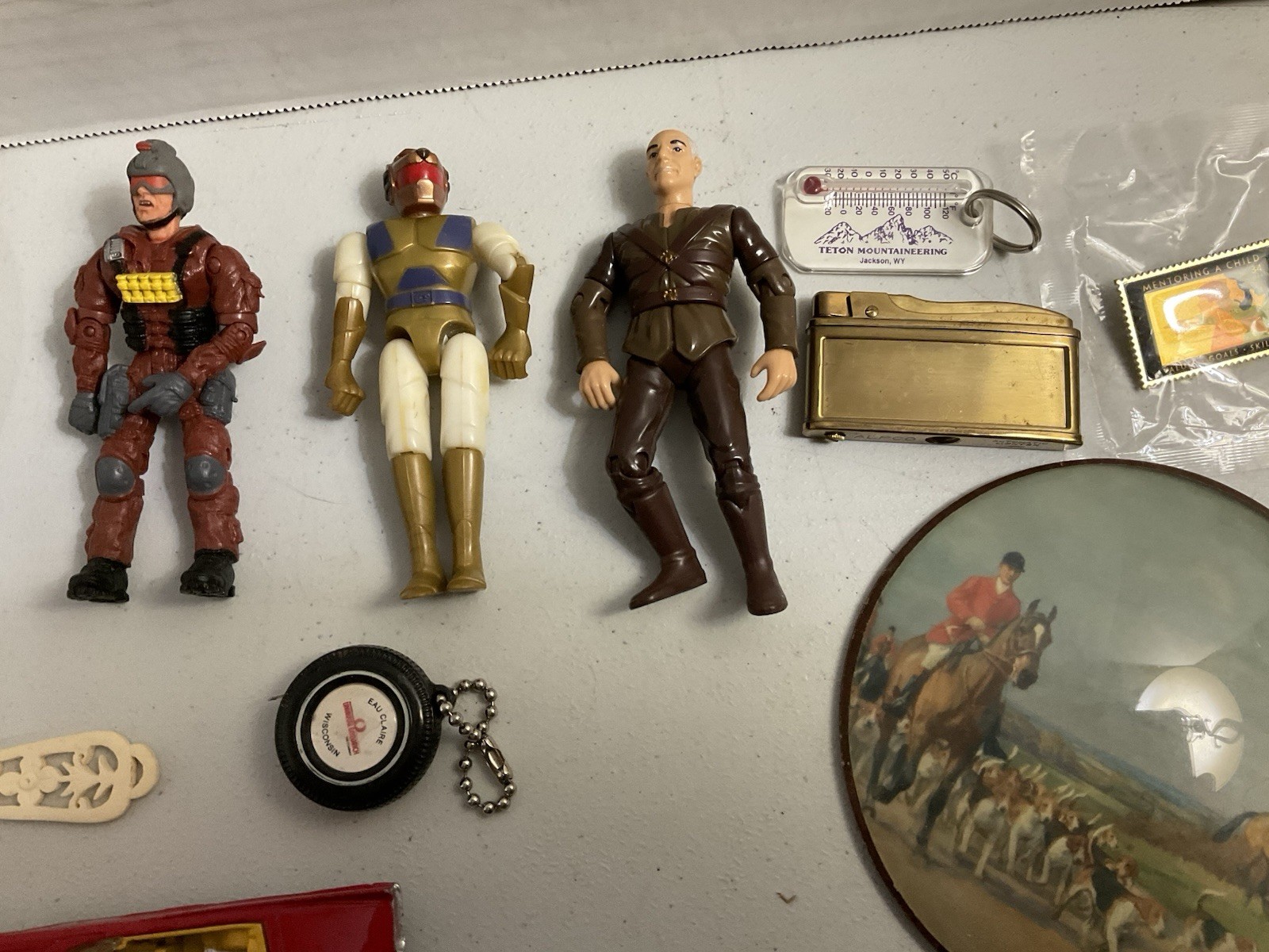 Vintage large junk drawer Lot NHL hockey pucks action figures Corgi Car Misc.