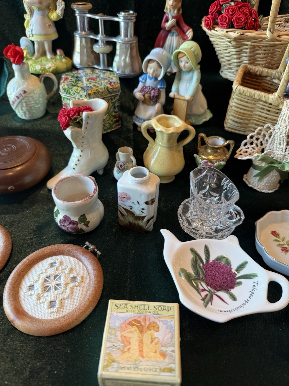 Vintage Grandma’s Trinket Junk Drawer Miniatures Avon Hardanger Decor Lot
