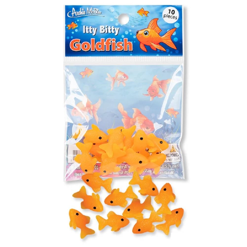 Archie McPhee Itty Bitty Goldfish – Bag of 10 Miniature Soft Vinyl Figures