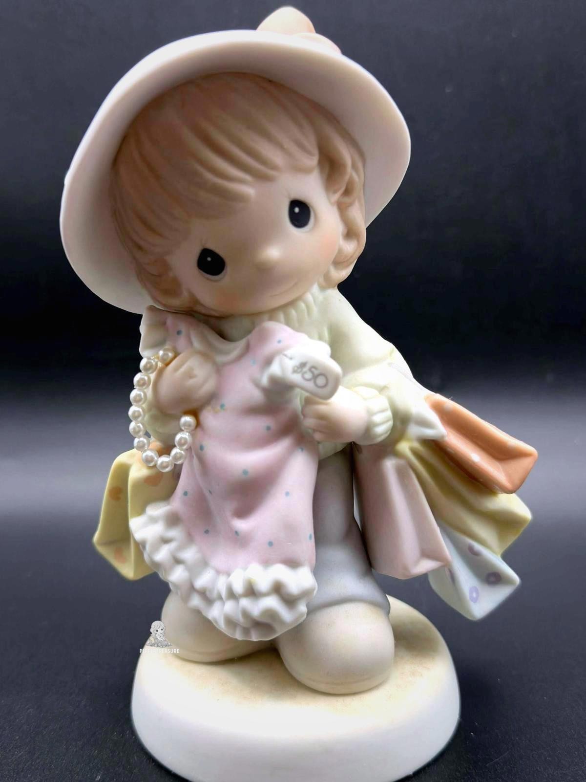 Precious Moments Shopping Girl Figurine with Pink Dress