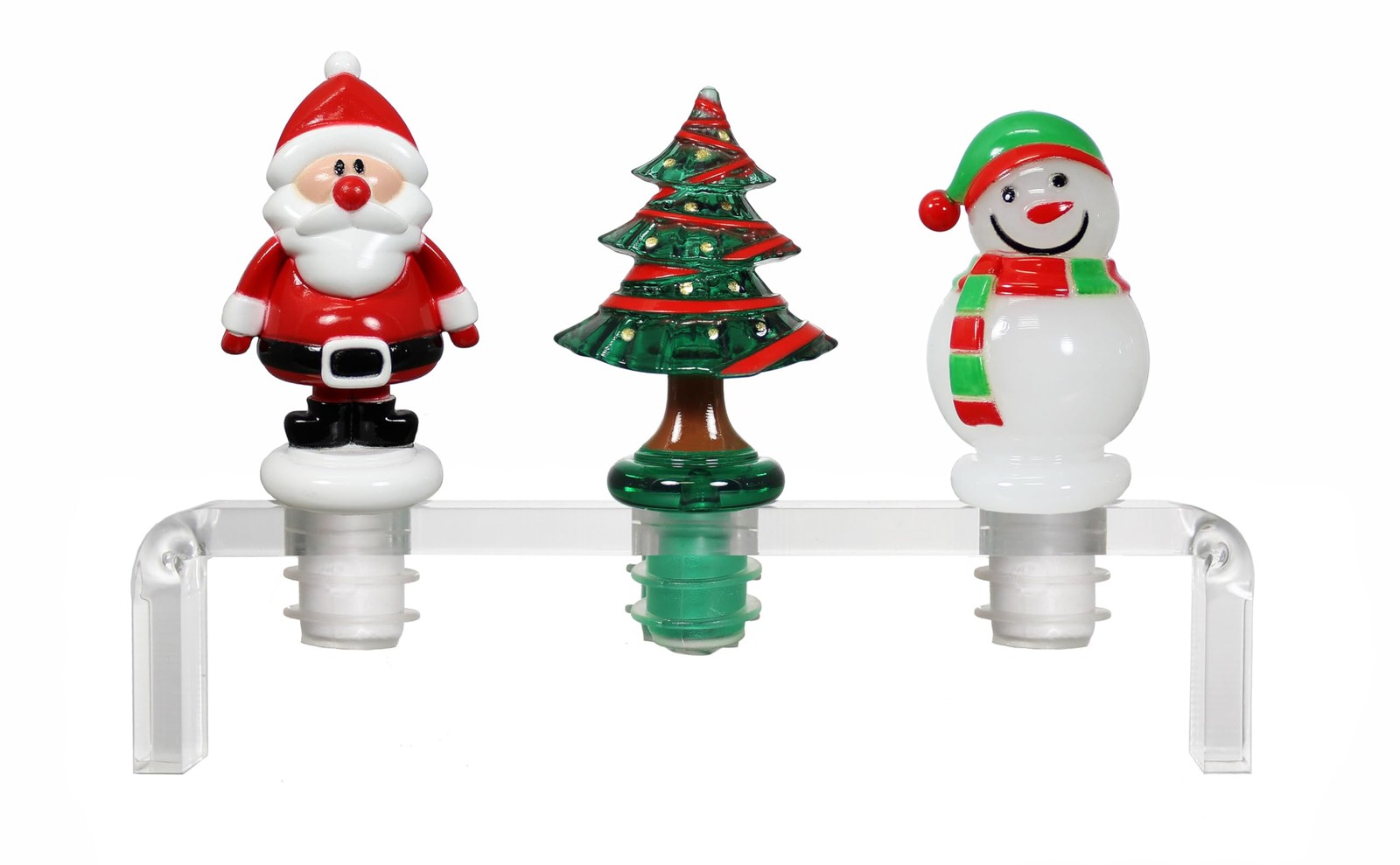 Prodyne Christmas Acrylic Bottle Stoppers Set of 3 Santa Tree Snowman