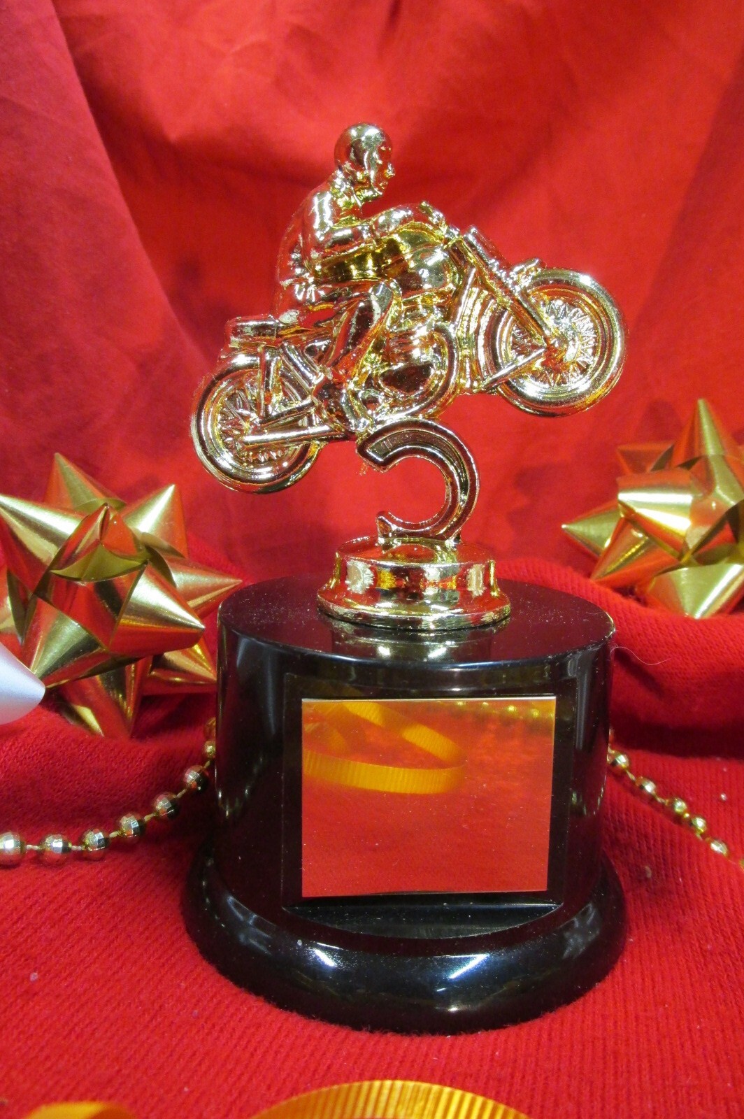 MOTORCYCLE, HARLEY Metal Figure Trophy Award w/Brass Plate Black Base FastShip#1