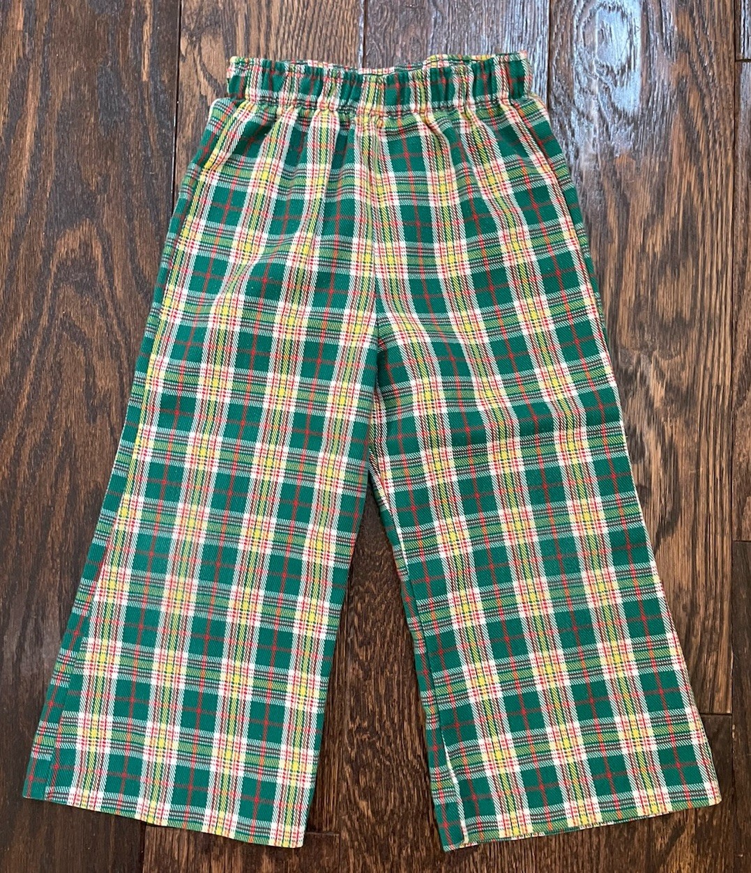 Vintage 70s Buster Brown Green Plaid Bell flare Bottoms Size 3T usa made retro