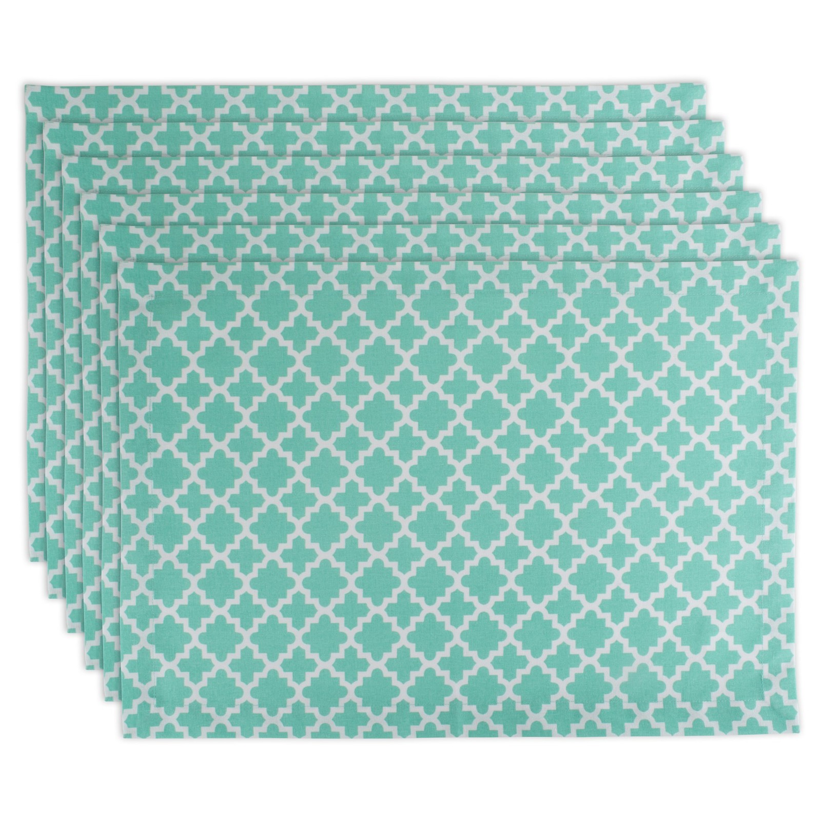 DII Lattice Cotton Placemats Set of 6, 13×19″, Aqua Blue White Dining Mats