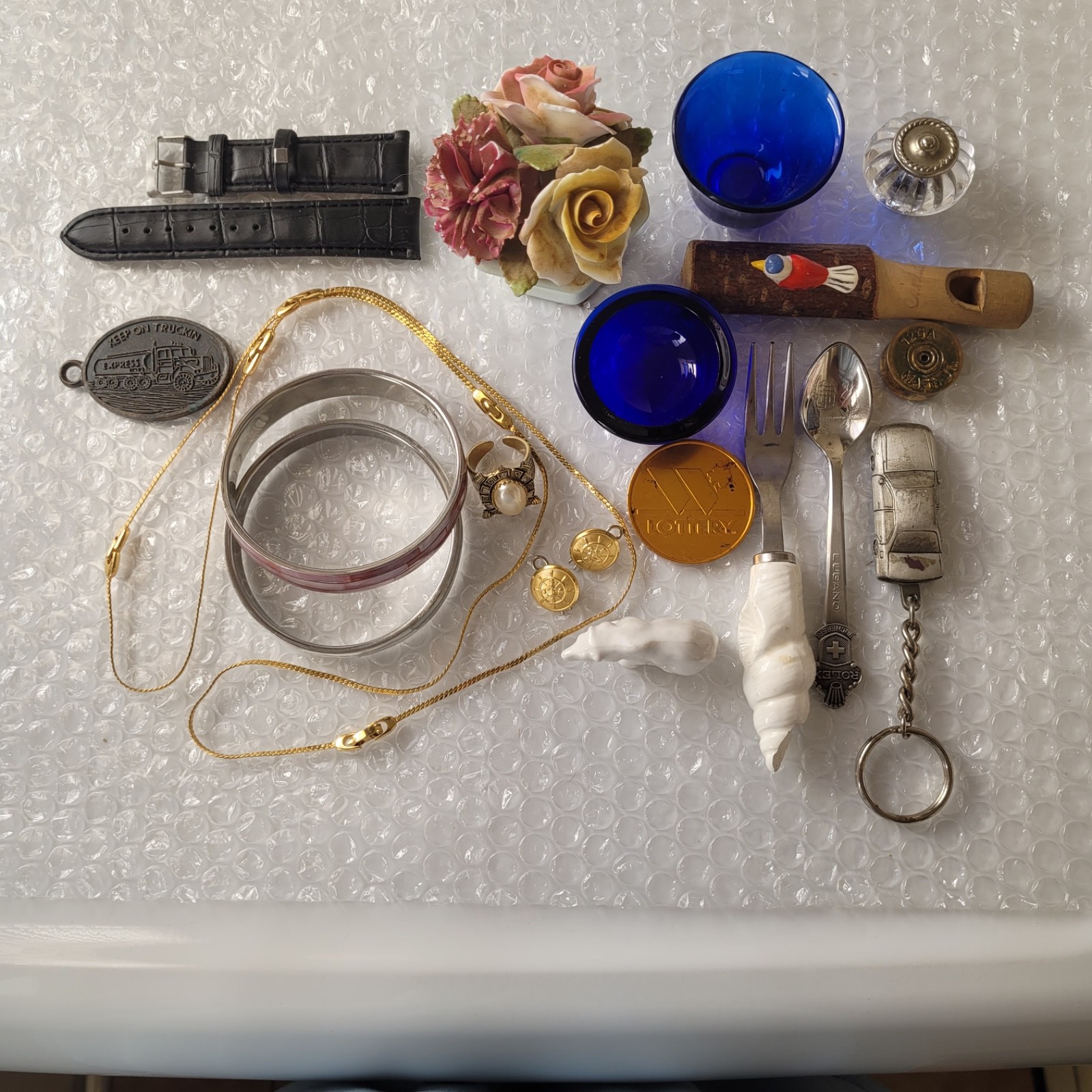 Items Found In Drawer – Lot #1 – Jewelry, Rolex Silver Collectible Spoon & More