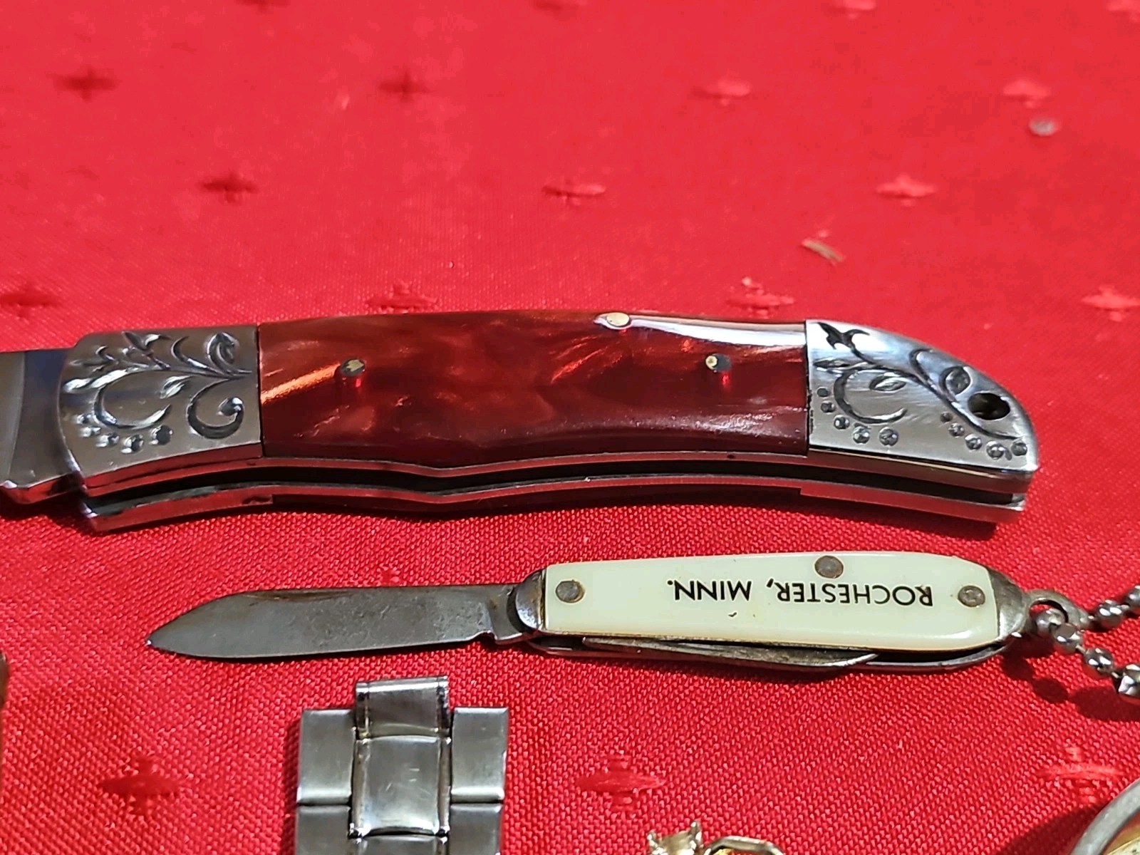Vintage Junk Drawer Lot Pocket Knives TIMEX USA Watch Men’s Bracelet More #16