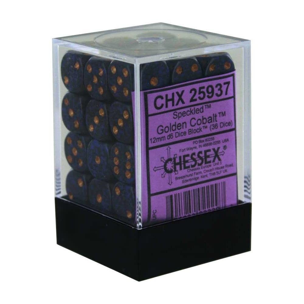 Chessex Speckled Golden Cobalt DND Dice Set 12mm Polyhedral 36 D6 Dice CHX25937