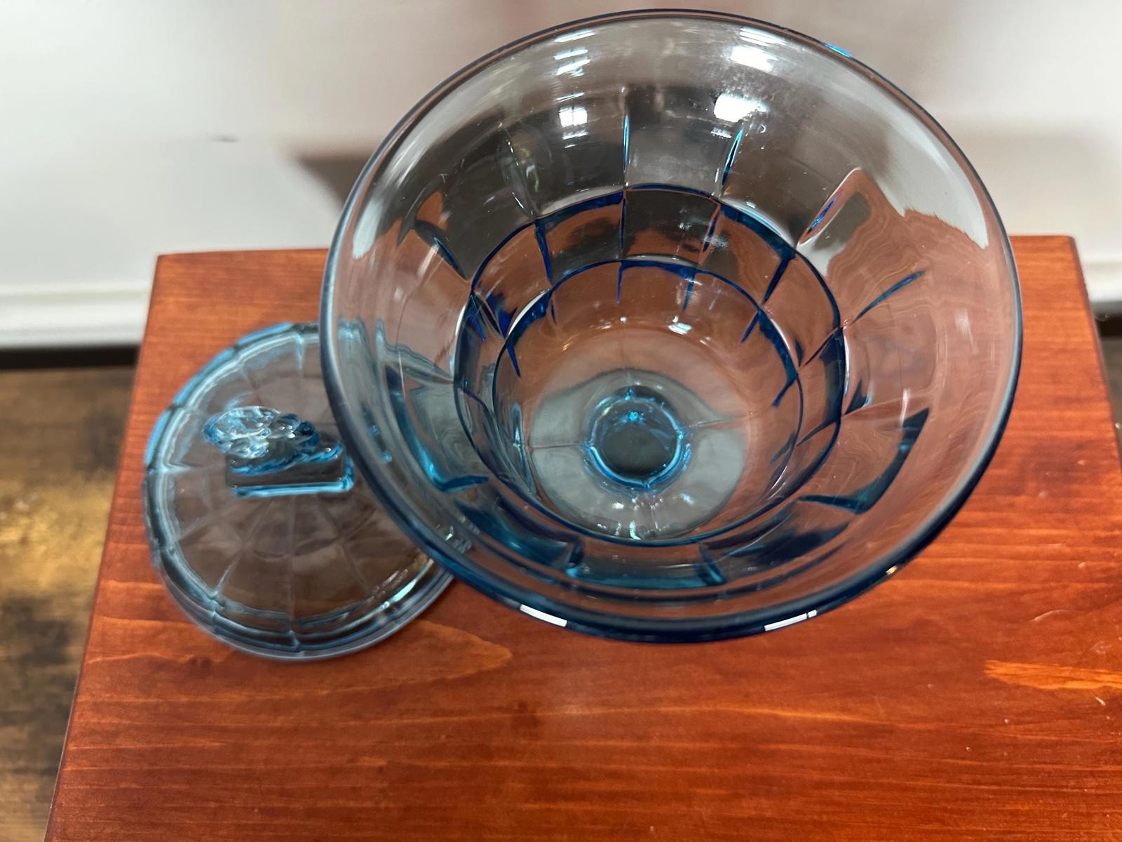 Vintage Dalzell Viking Glass “Bluenique” Georgian Honeycomb Lidded Candy Jar