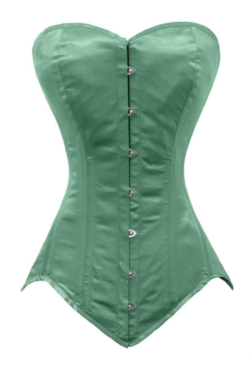 Luvsecretlingerie Steel Bone Waist Training Satin Overbust Corset Dark Green