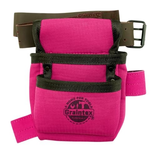Graintex Kids 2 Pocket Tool Pouch Ripstop Canvas Pink Hammer Loop Belt
