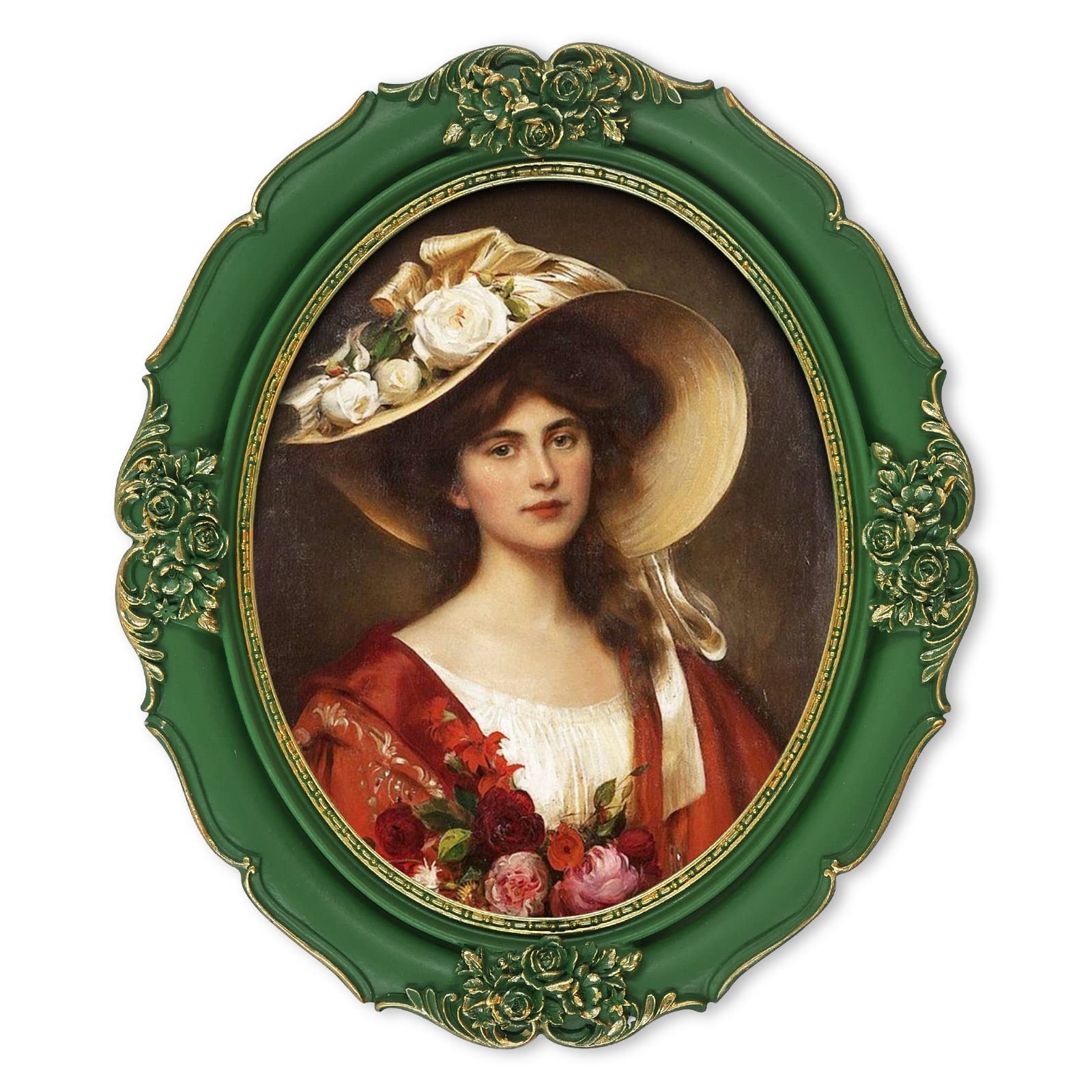 SIMON’S SHOP Vintage Oval 8×10 Picture Frame Victorian Moss Green Gold Accents