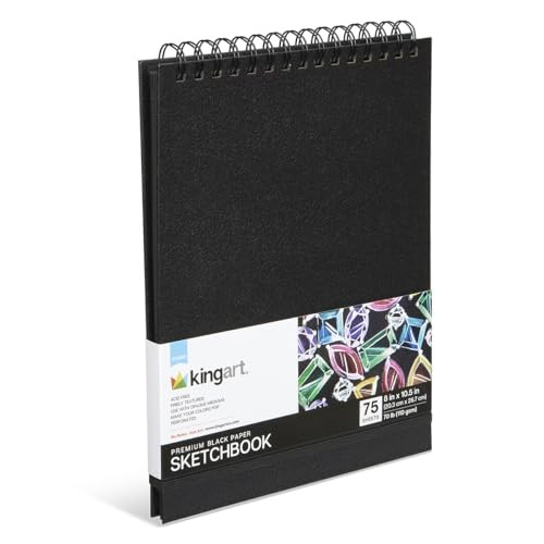 KINGART Black Paper Sketchbook 8×10.5 75 Sheets Heavyweight