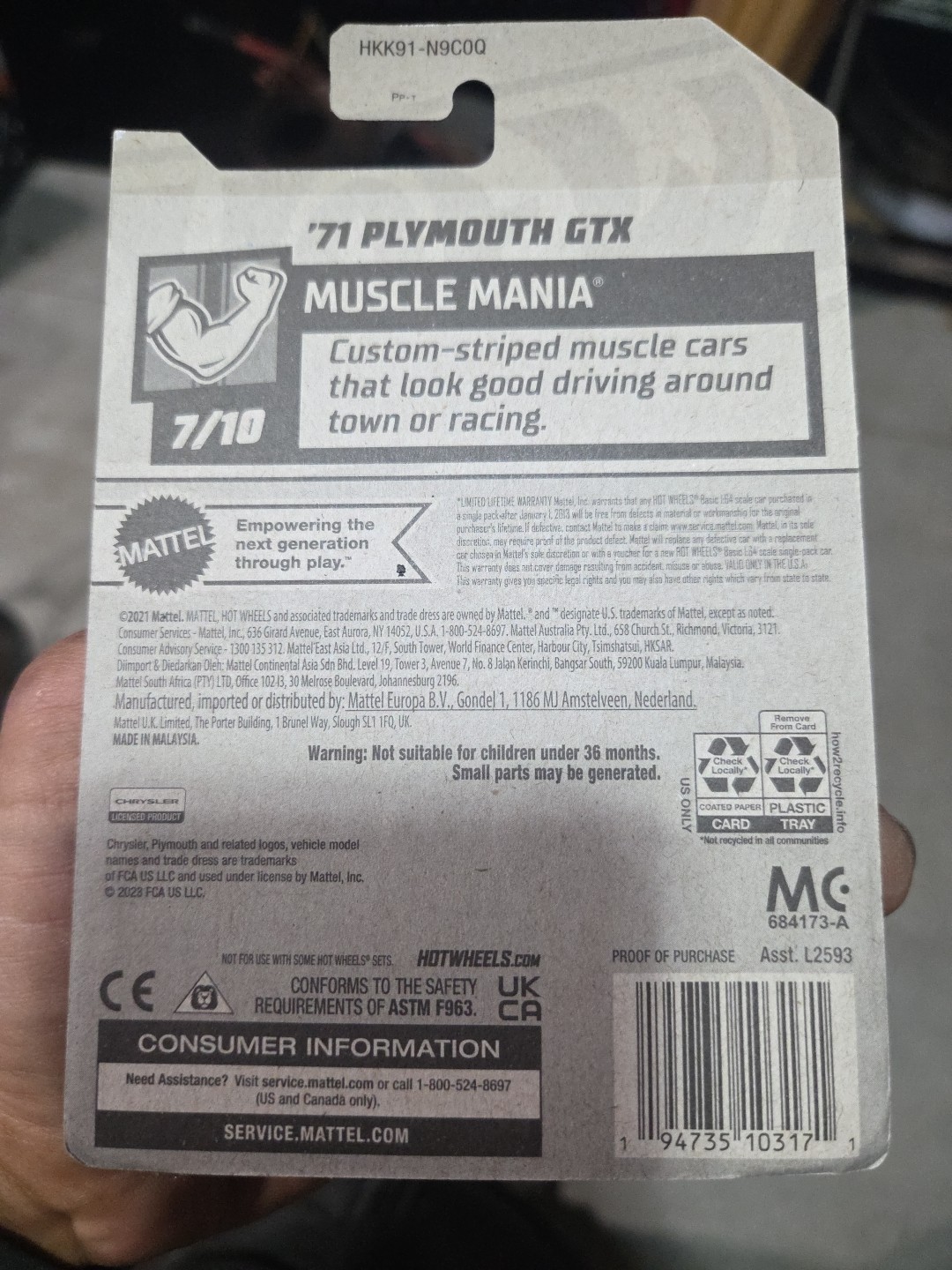 Hot Wheels ’71 Plymouth GTX Muscle Mania Series #7/10 Blue Diecast 1:64 Scale