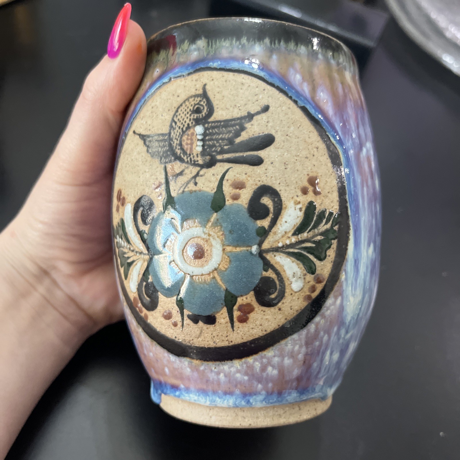 Vintage Tonala Cancun Mexican Mug Very Ornate Detailed Gorgeous Drip Glaze