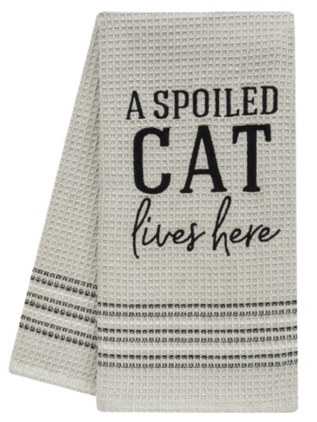 Col House Designs Spoiled Cat Waffle Weave Dish Towel Tan Cotton 28×20 Inch