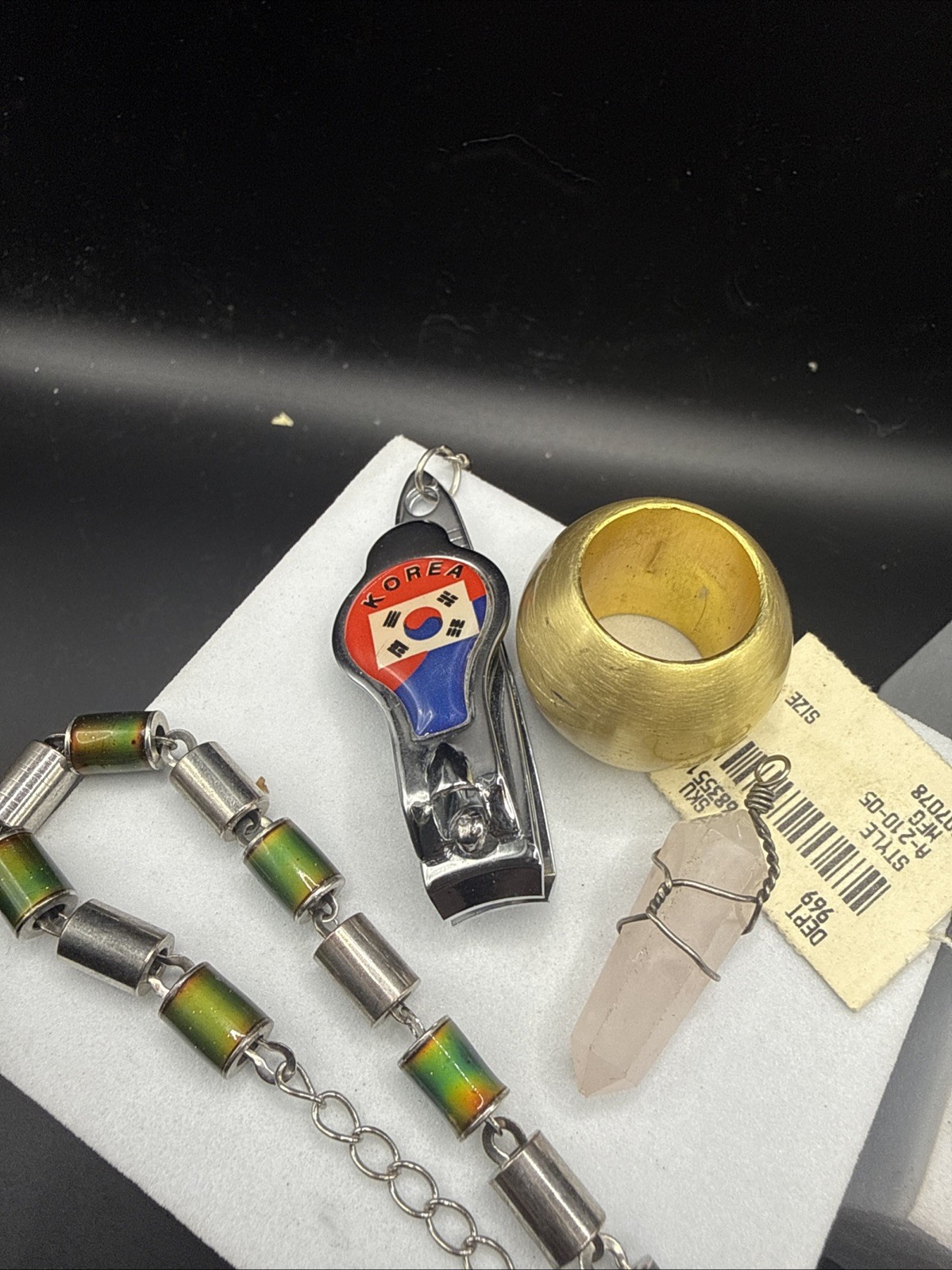 Vintage Grandma’s Junk Drawer Lot Crystal, Bracelet, Knife, Silver Pencil Etc