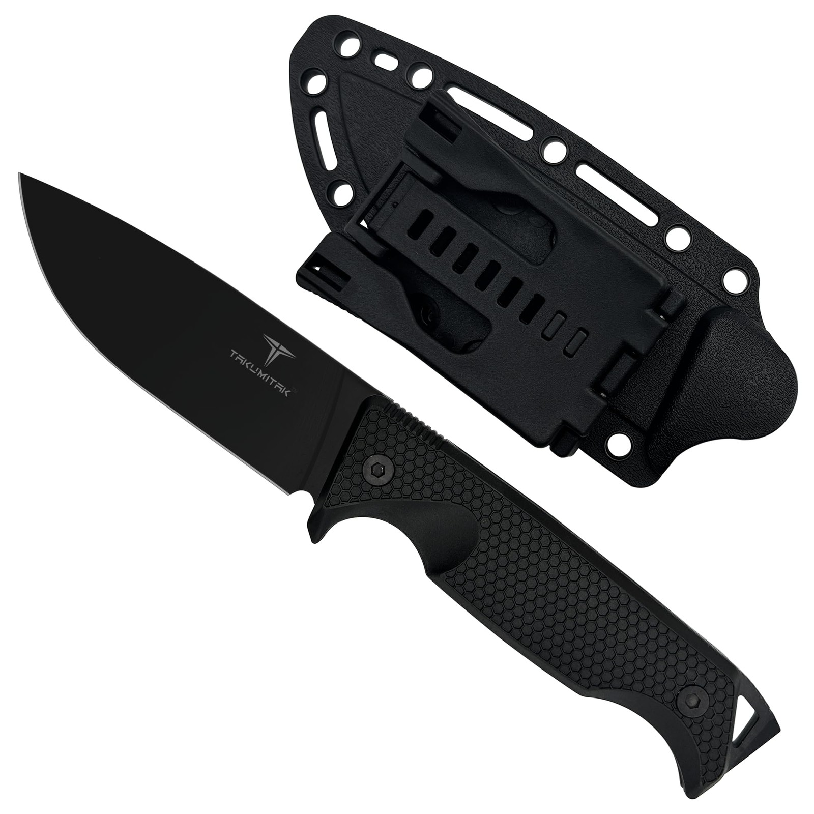 TAKUMITAK Tactical Survival Knife 9.25in Fixed Blade Full Tang TKF304 MOLLE Clip