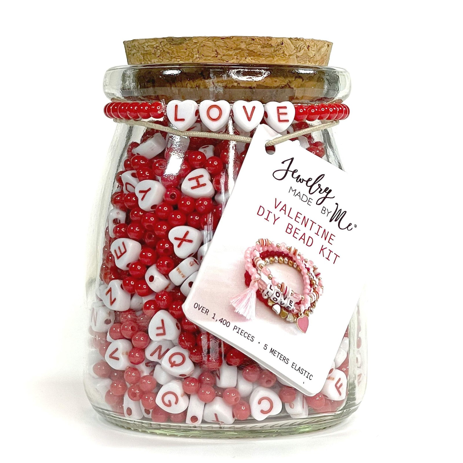JEWELRY MADE BY ME Valentine Red & White Love Bead Jar