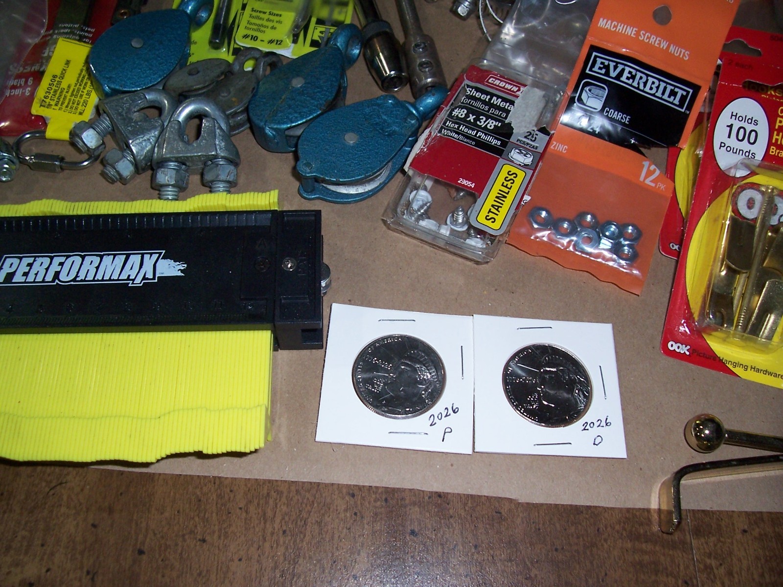 10 lb Work Bench of Assorted Hardware ~ Foreign coins & 2026 Half Dollar bonus