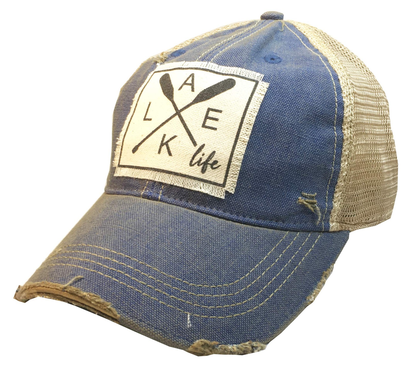 VINTAGE LIFE Lake Life Royal Blue Distressed Trucker Cap Unisex Baseball Hat