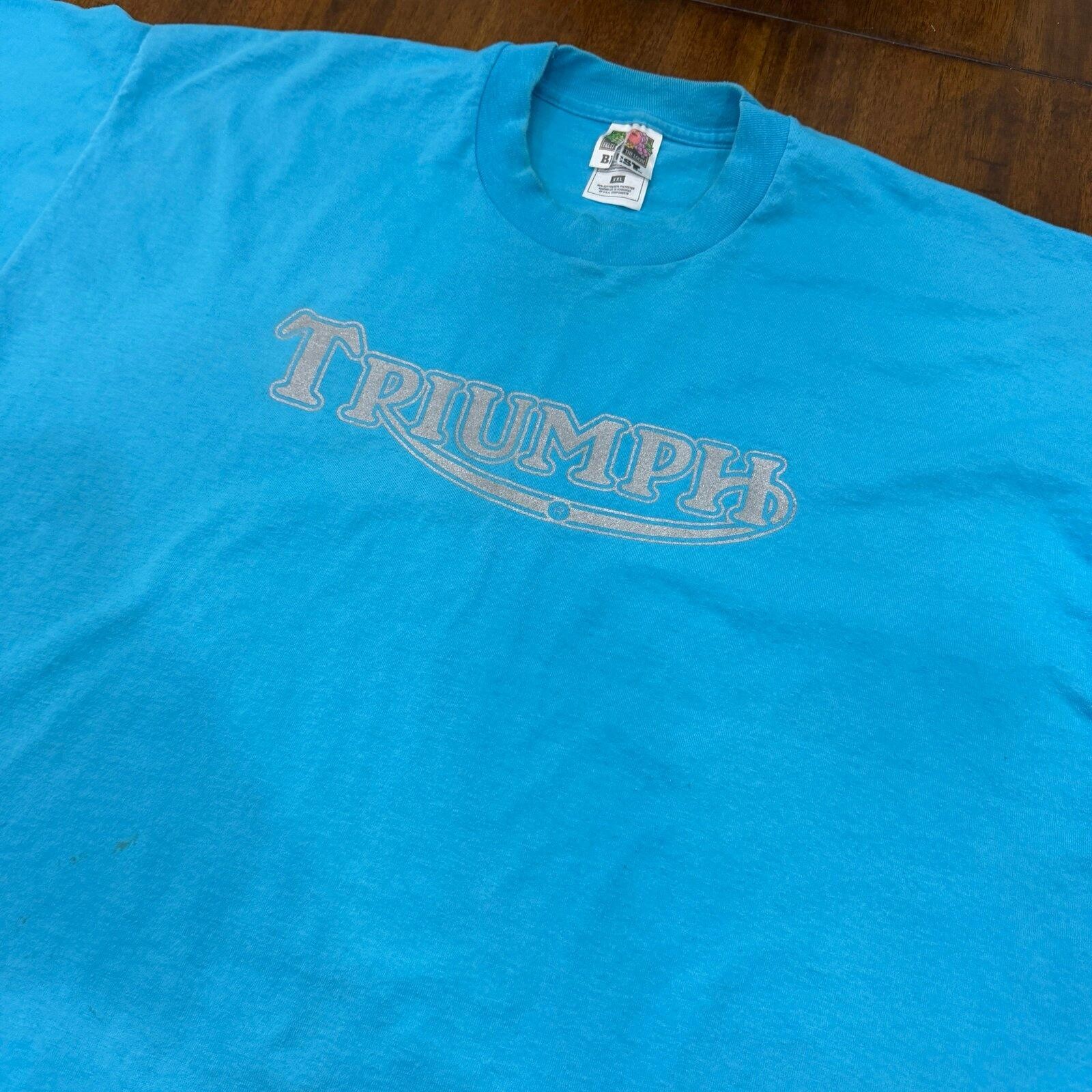 Vintage Triumph Motorcycle T-Shirt Men’s XXL Blue Logo Graphic Short Sleeve Tee