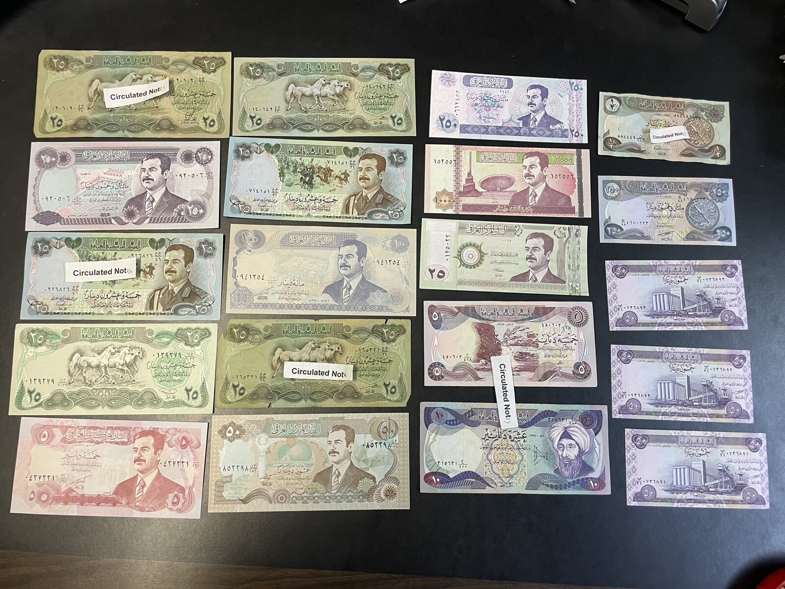 SUPER SET Of 20 Banknotes (1978-2003) PRS Saddam Hussein Iraq Iraqi