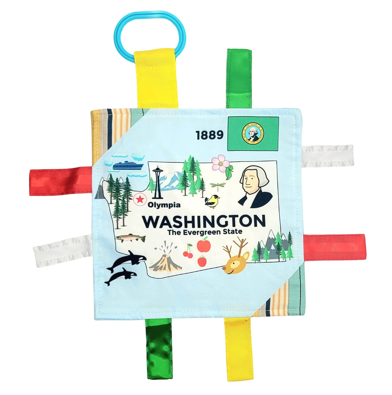 Baby Jack & Co 8×8 Learning Lovey WA Tag Crinkle Toy BPA Free Clip