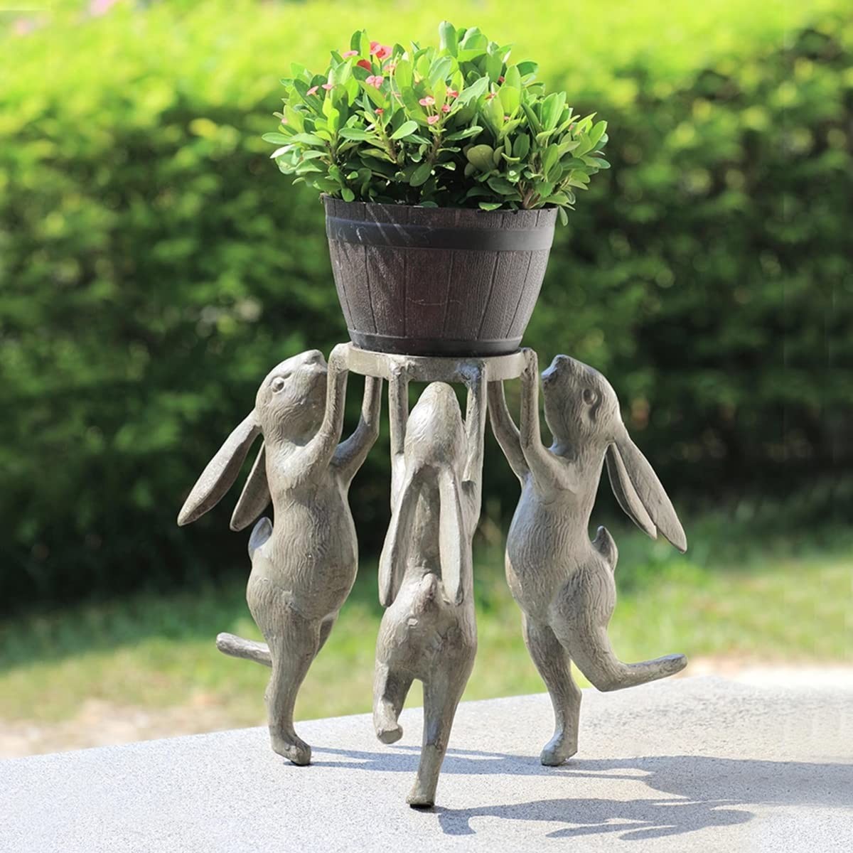 SPI Home Cast Aluminum Rabbit Triplets Planter Holder 14.5 Inches Décor