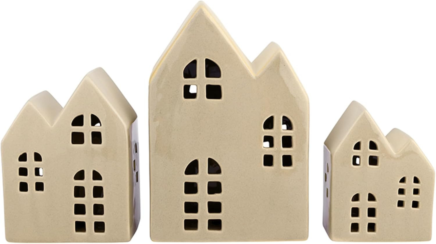 Christmas Village – 3-Piece Ceramic House Holiday Décor Set, Medium, Tan