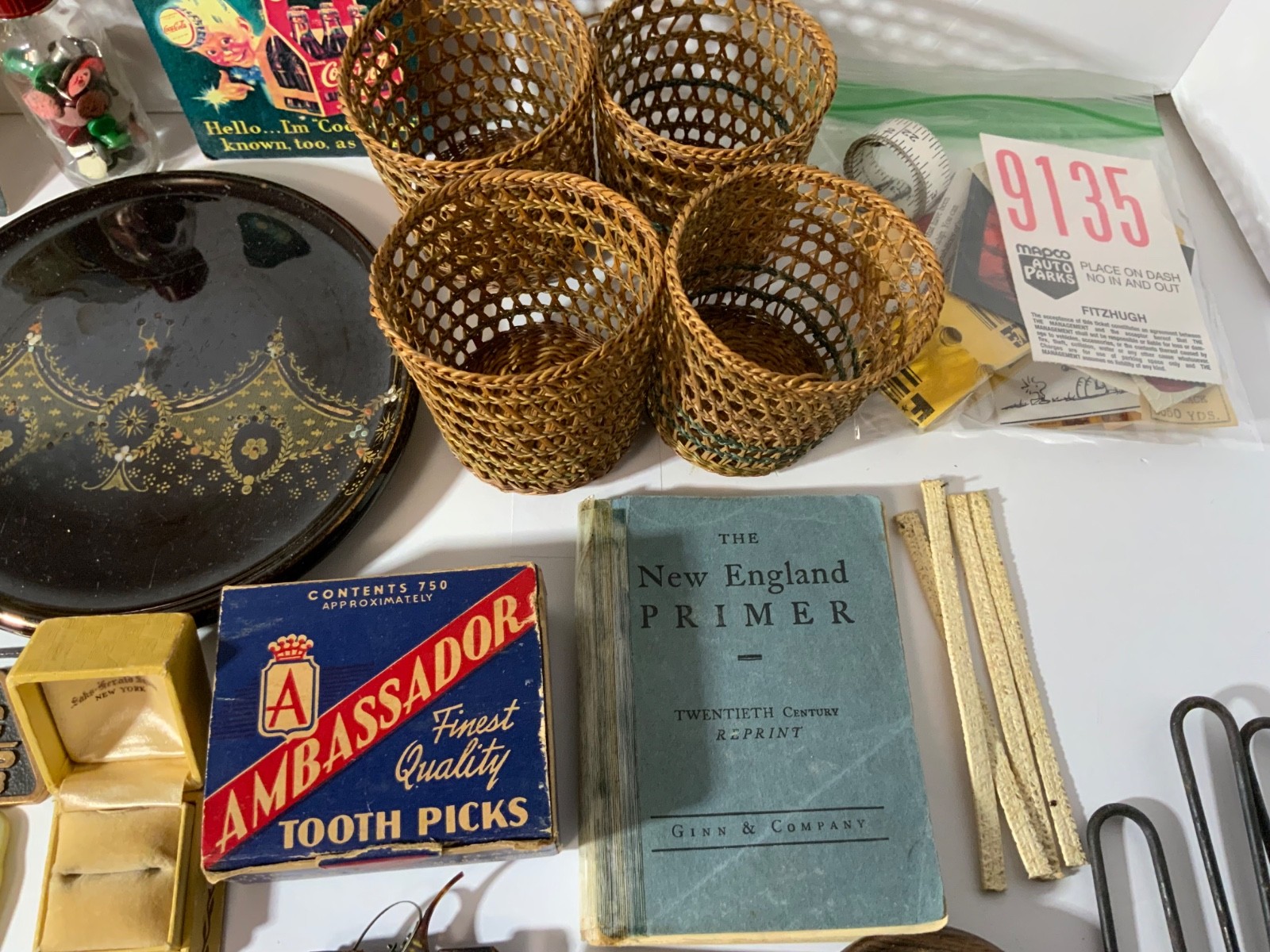 VTG Junk Drawer Lot Assemblage Art Mixed Media Crafts 3.5# China Basket Metal