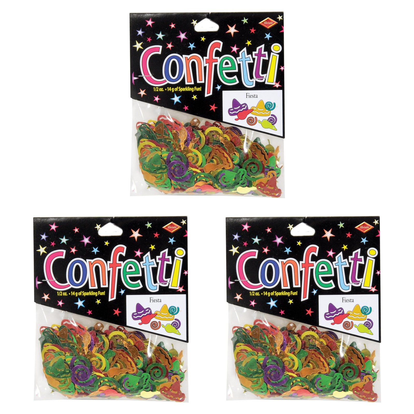 Beistle Fiesta Confetti, Cardboard, Multicolor, Set of 3