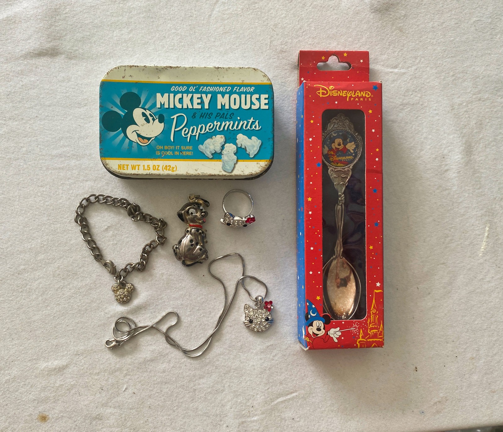Vintage Disney & Hello Kitty Bundle Lot Jewellery Spoon Peppermints Tin Y2K Rare