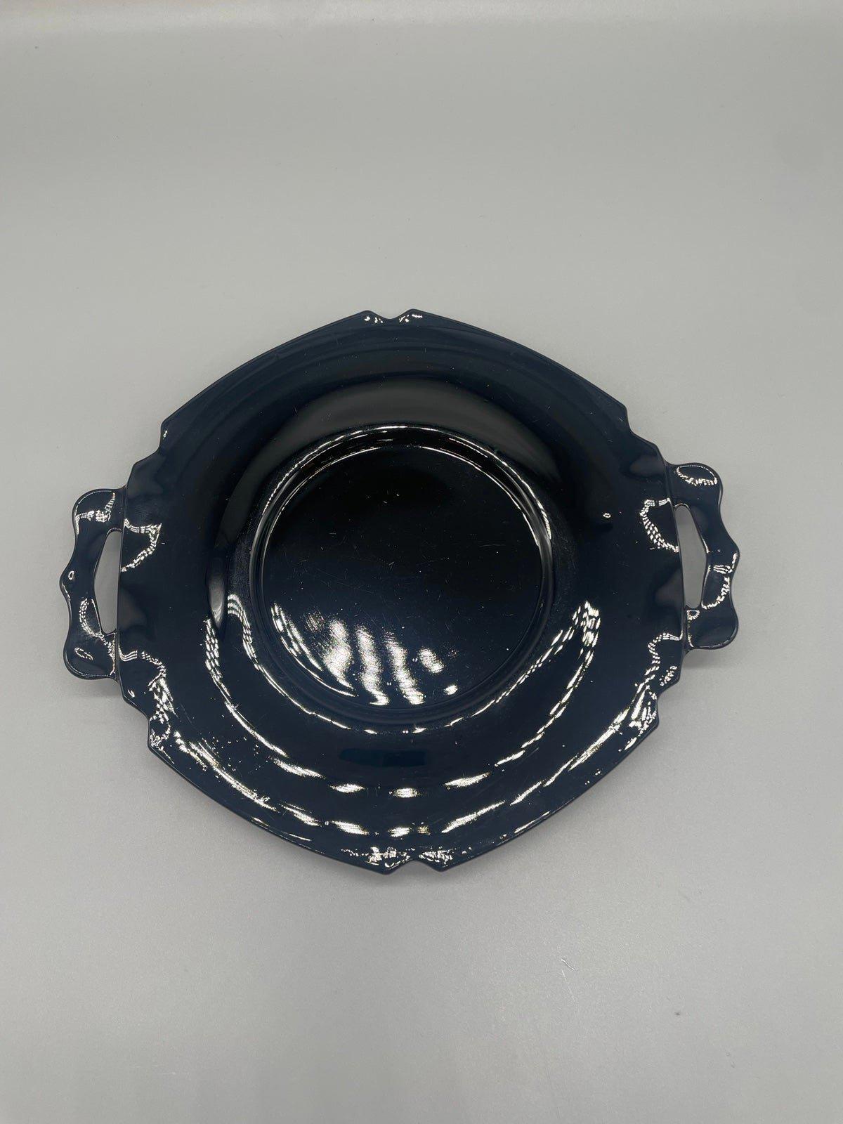 Vintage LE Smith Mt Pleasant Black/Amethyst Glass Double Handle Plate
