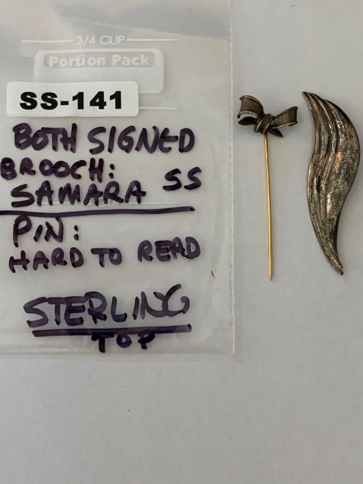 SIGNED Lot Sterling Silver Samara Brooch and Hat Pin Cool Vintage Jewelry SS-141