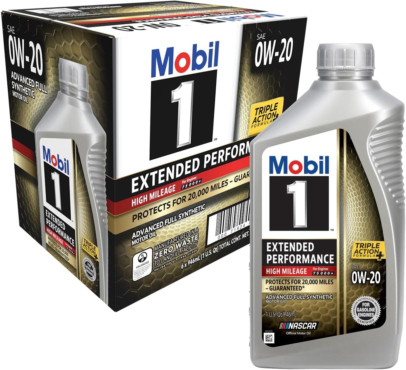 Extended Performance High Mileage Full Synthetic Motor Oil 0W-20, 1 Quart (6-pk)