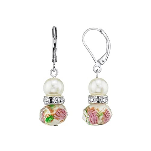 1928 Jewelry Company Pearl Pink Green Beaded Drop Earrings White 8mm 1 48 Inch