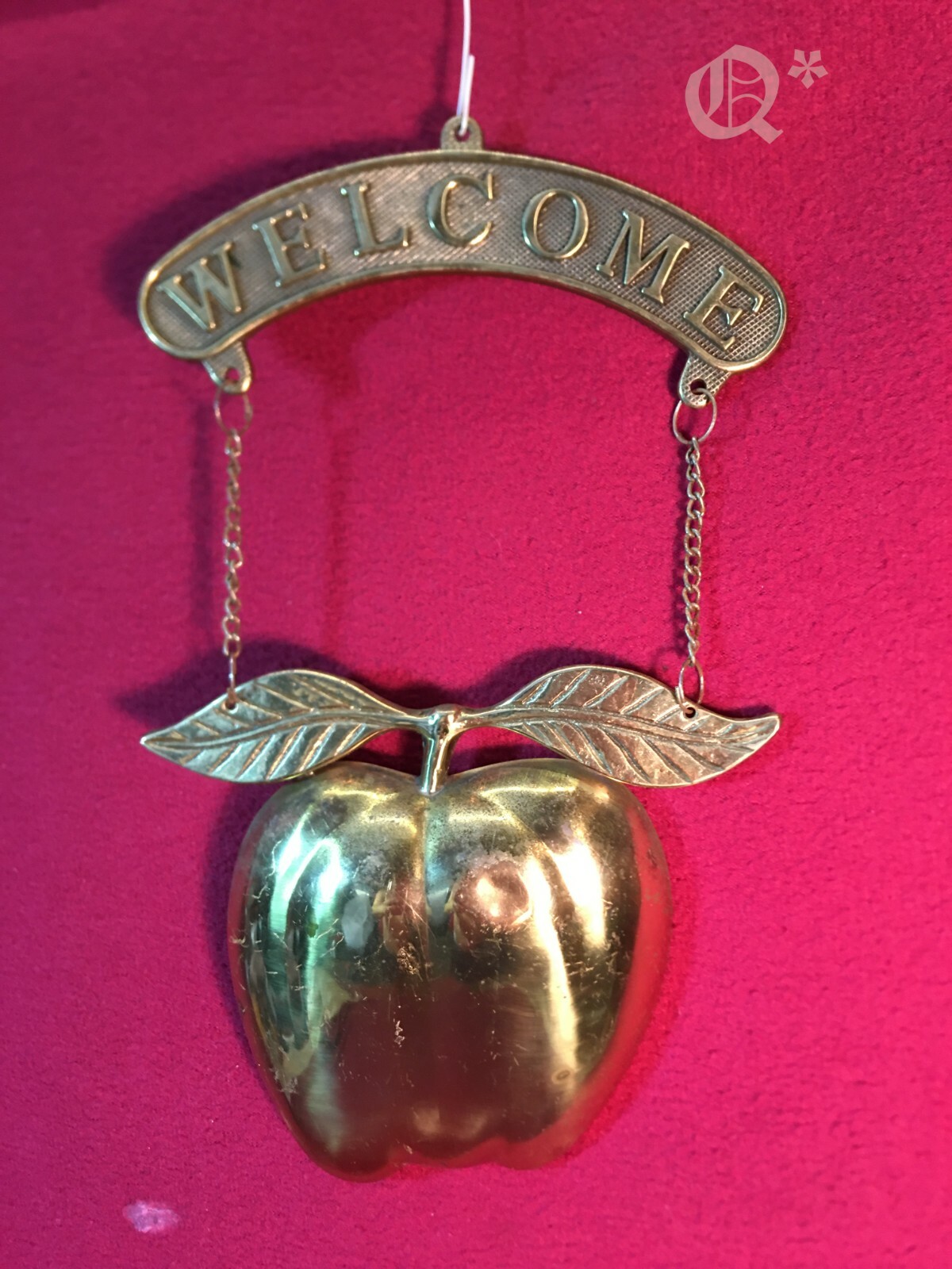 VTG Brass Sign Front Door Welcome and Apple