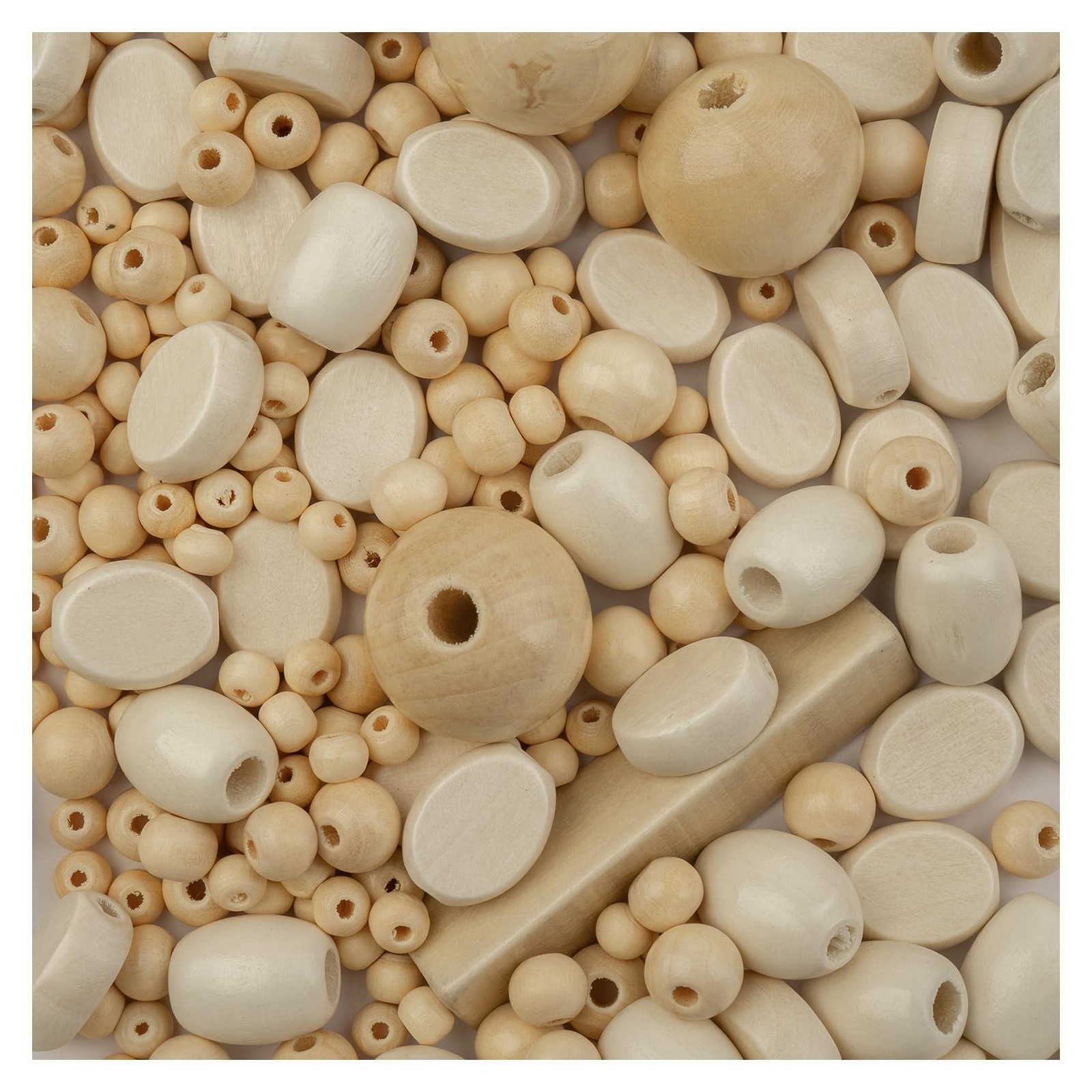 John Bead 90g Craft Beads Assorted Natural Colors Wood Beads Elastic Nylon Cord