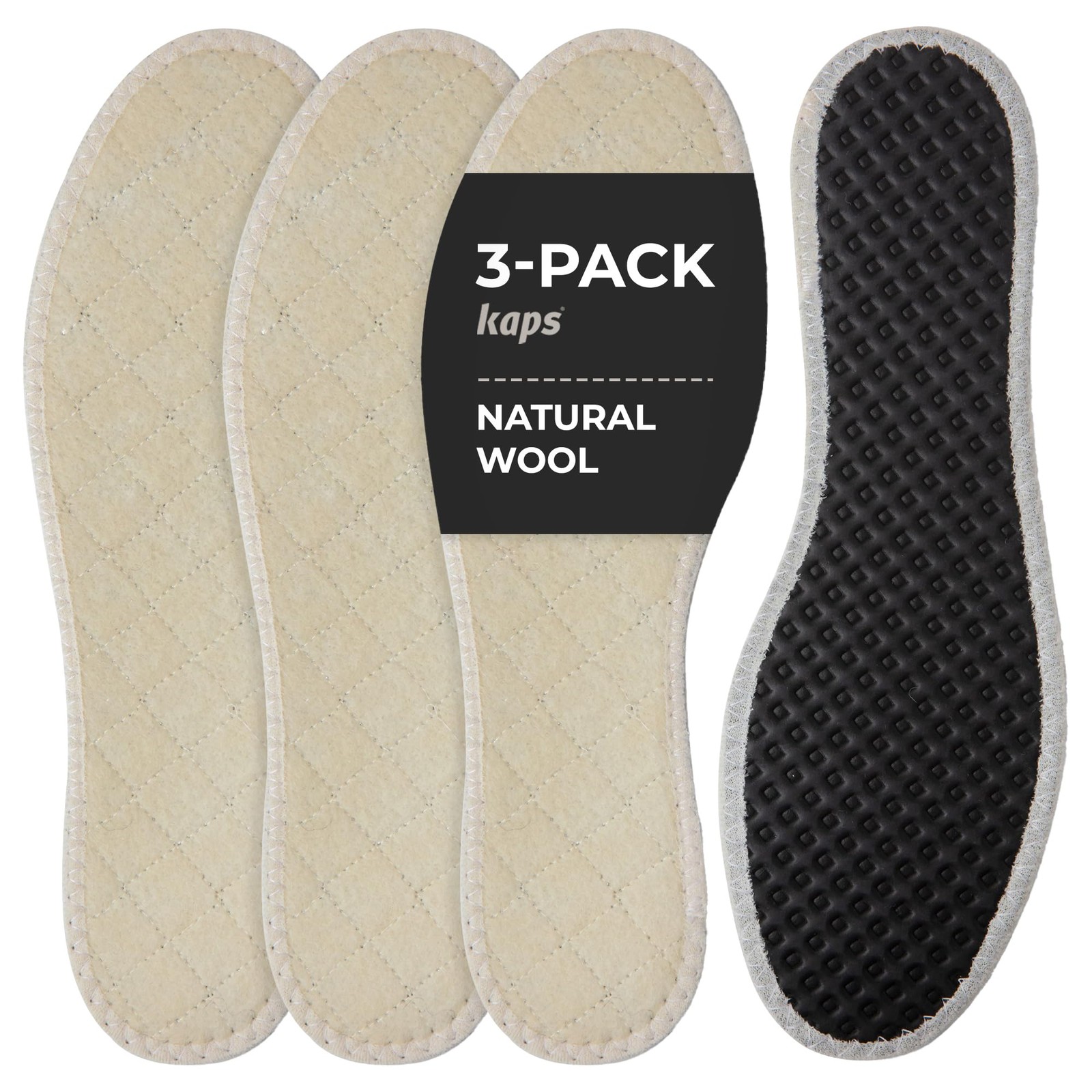 Kaps Alu Tech Winter Shoe Insoles, 3 Pairs, Warm Wool & Aluminum, EU 45/M12 US