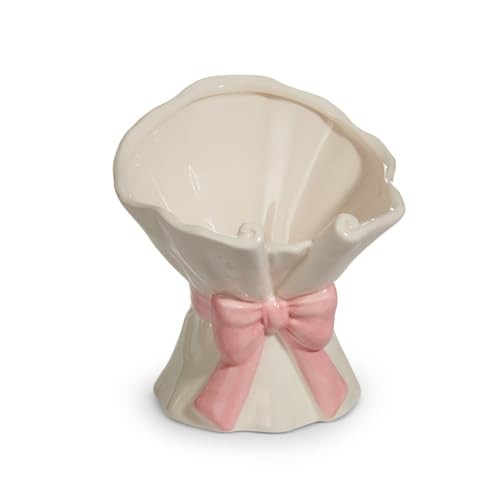 RAZ Imports Pink Bow Planter, 6.25-Inch, Porcelain, White