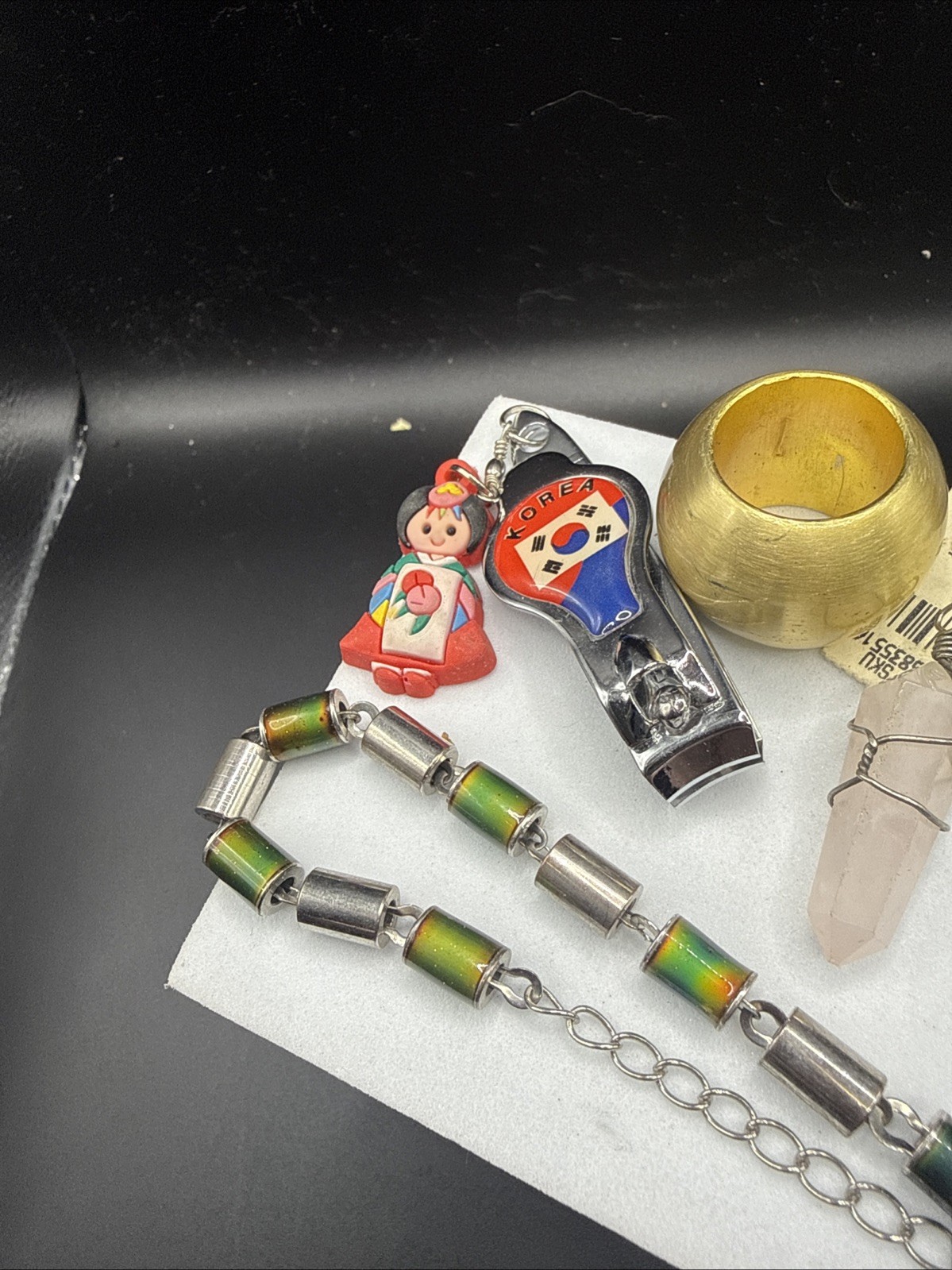 Vintage Grandma’s Junk Drawer Lot Crystal, Bracelet, Knife, Silver Pencil Etc