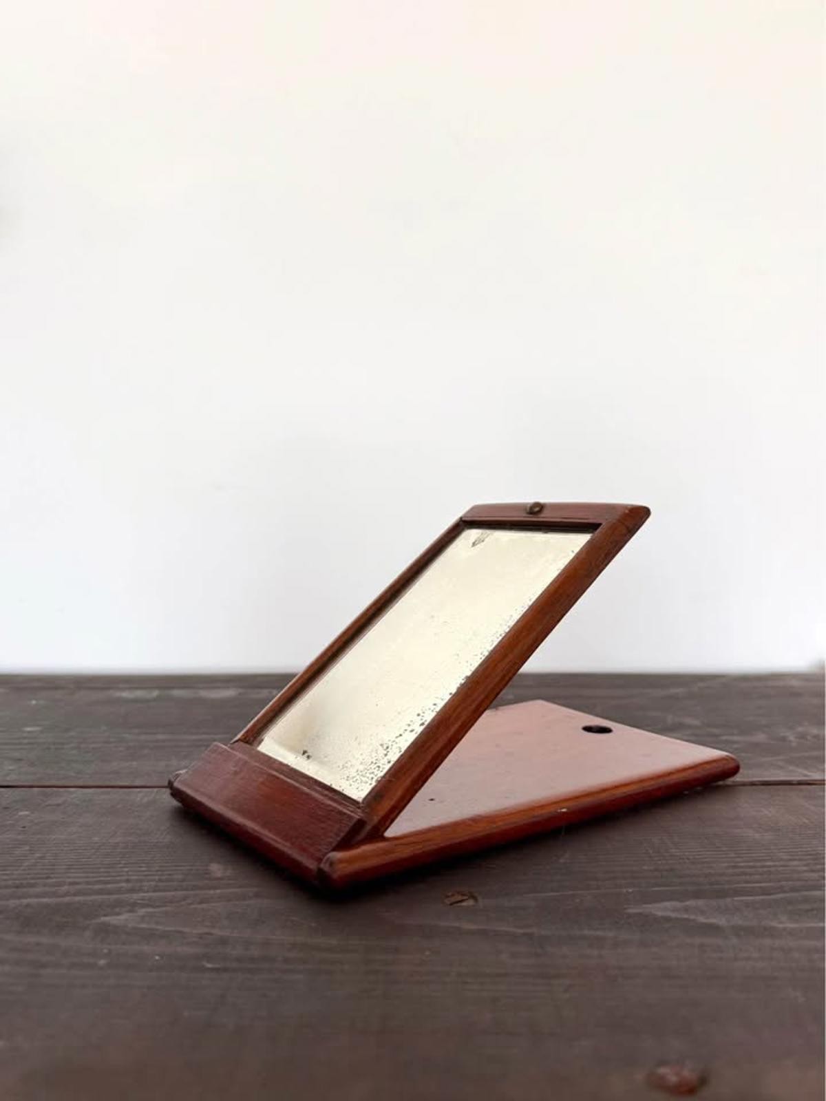 Antique English Campaign Wood Folding Mirror