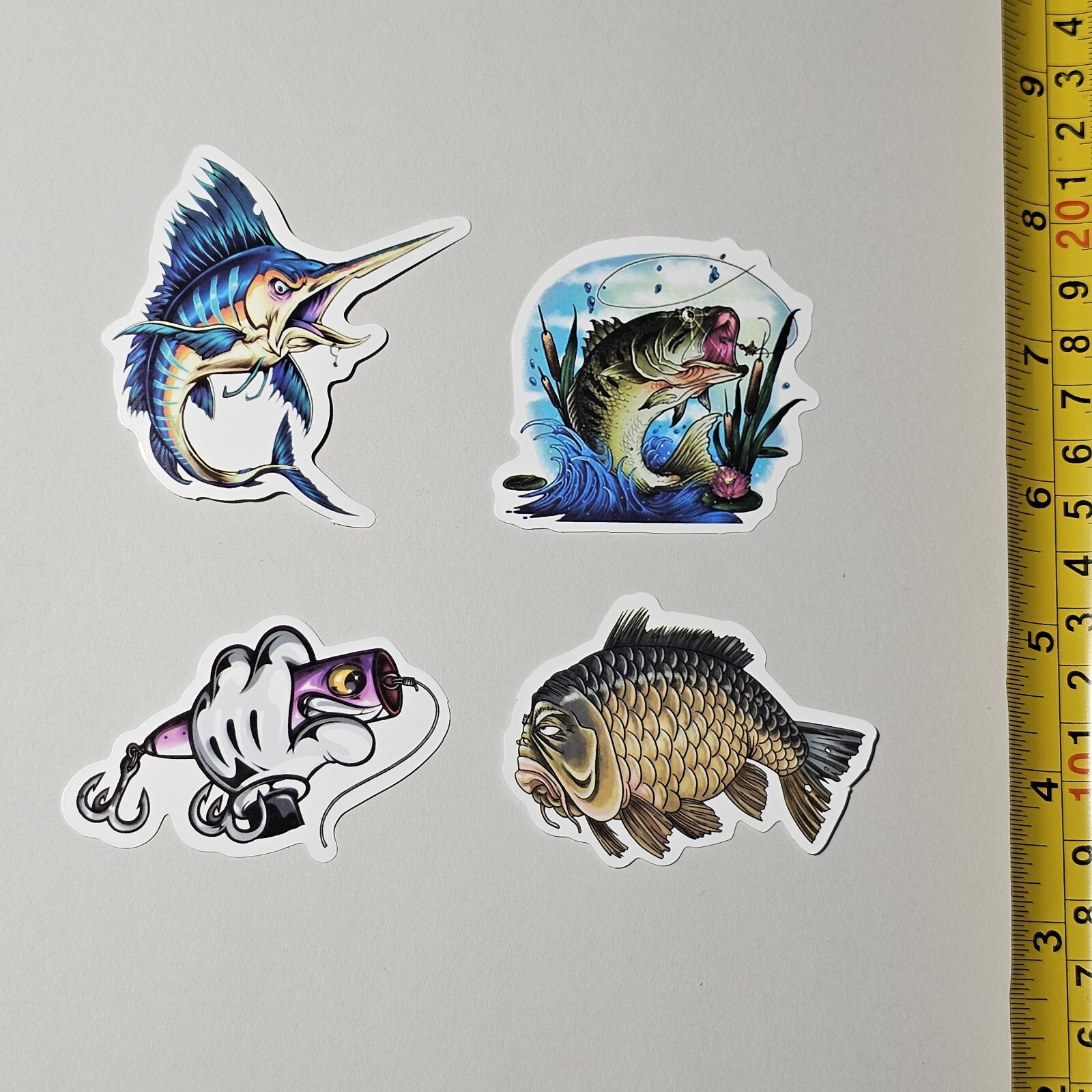 FISHING HOOK MARLIN BASS BAIT CARTOON ANGLER S45 FISH STICKER LOT STICKERS