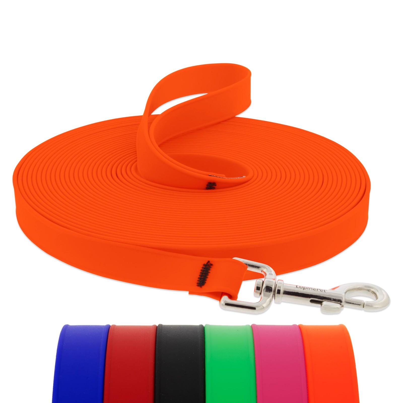 LupinePet Splash Waterproof BioThane Dog Training Lead 3/4in 30ft Neon Orange