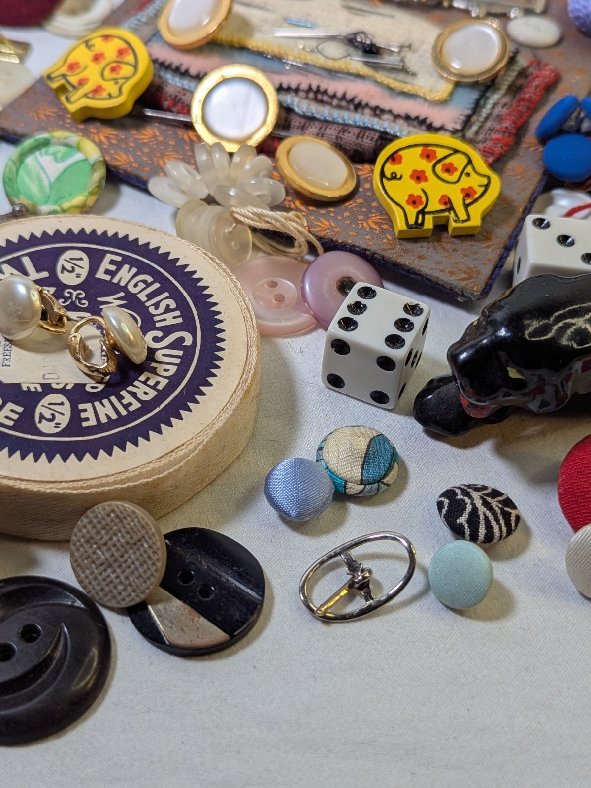 Huge Vtg Sewing Estate Junk Drawer Lot Singer MCM Black Panther Buttons Figures
