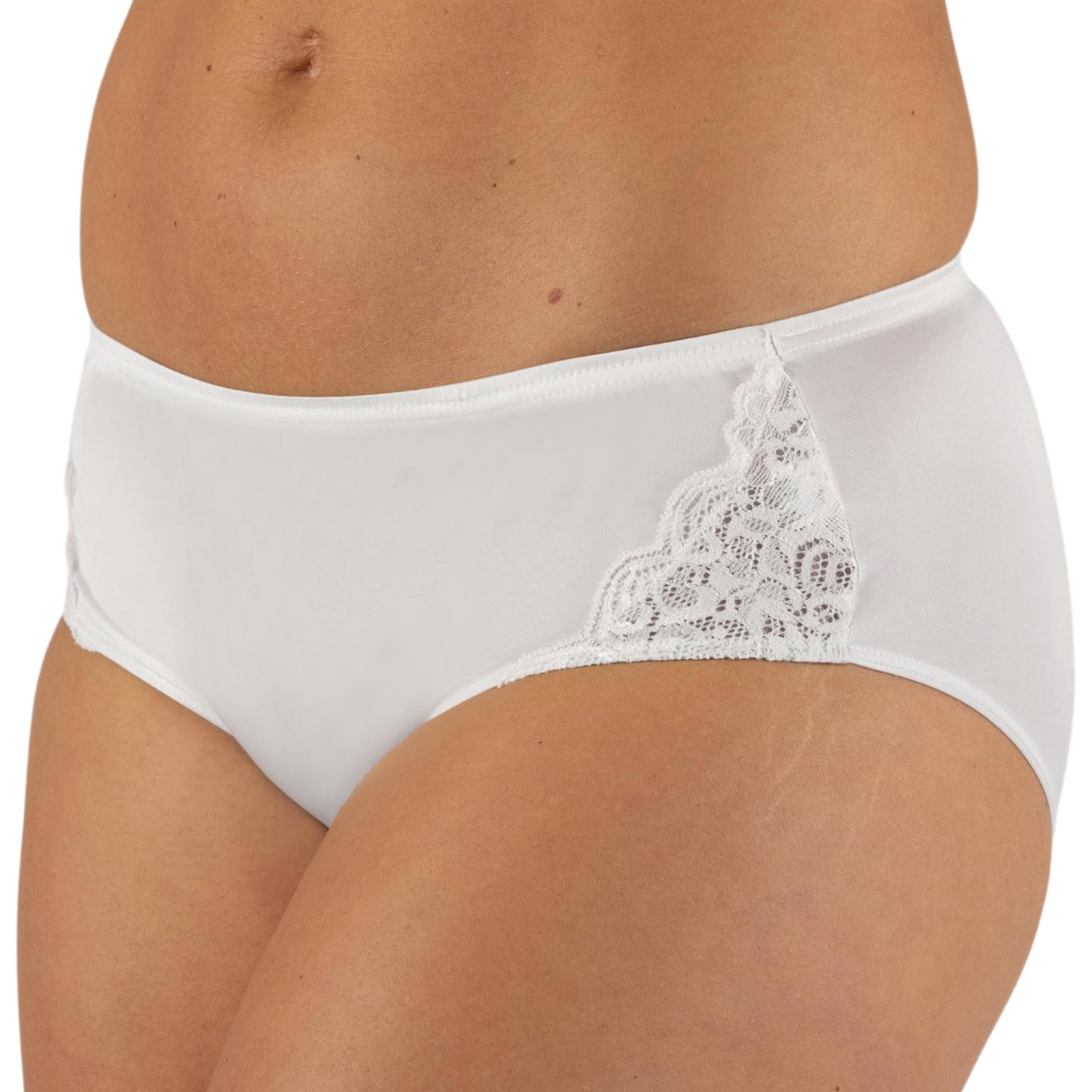 Shadowline Women’s Nylon Hipster Panty with Lace Insert, White