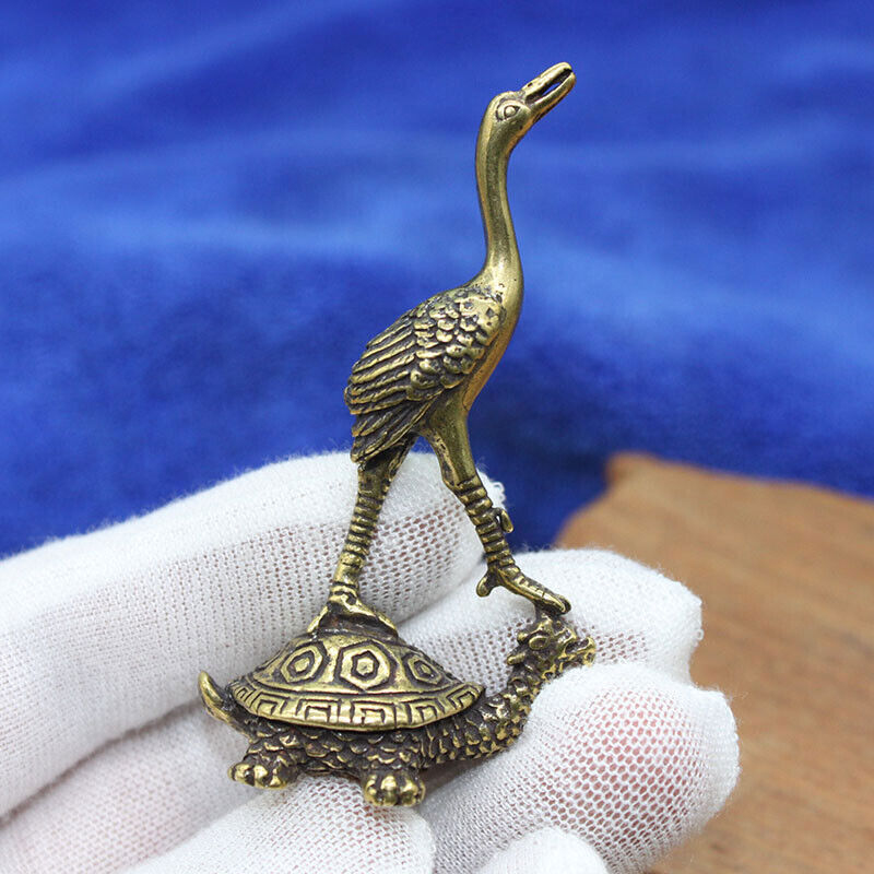 1x Brass Turtle Crane Crane Ornament Longevity Statue Decoration Animal Statue~