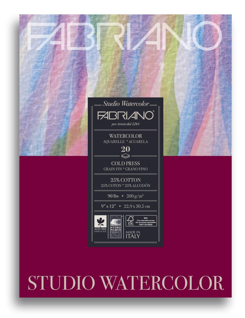 Fabriano Studio Cold Press Watercolor Pad, 9 x 12, White