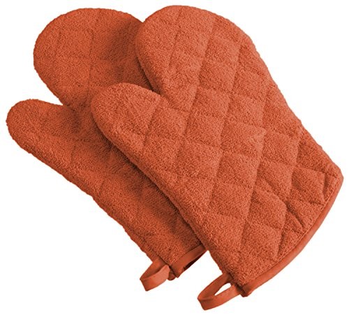 DII 5770 100% Cotton Quilted Terry Oven Mitt Set, Heat Resistant, Spice, 2 Pc
